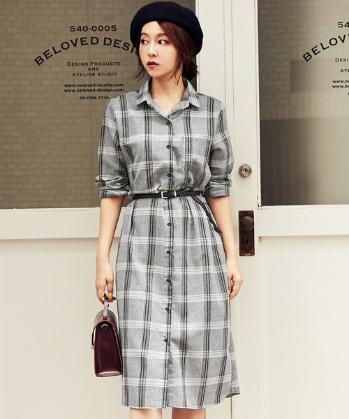 Kobe Lettuce コウベレタス の ロング丈チェックシャツワンピース レディース マキシ丈 ネルシャツ E1919 神戸レタス シャツワンピース Wear