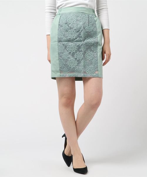STYLEBLOCK（スタイルブロック）の「ツイルxレース切替タイトスカート（スカート・レディース・ミント/バーガンディー/キャメル・FREE）」の2枚目の写真