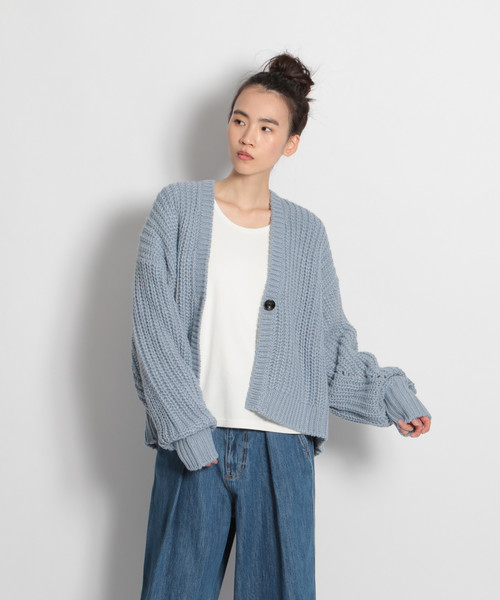 niko and...（ニコアンド）の「ローゲージ抜き襟カーディガン（カーディガン/ボレロ・レディース・ライトブルー/ネイビー/オフホワイト・MEDIUM/LARGE）」の2枚目の写真