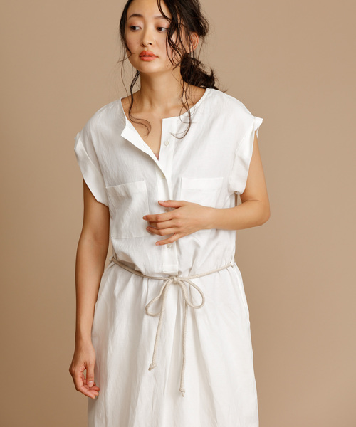 Munich（ミューニック）の「リヨセルリネンコットンツイルノースリーブロングワンピース（ワンピース・レディース・ベージュ/オフホワイト/カーキ・FREE）」の2枚目の写真