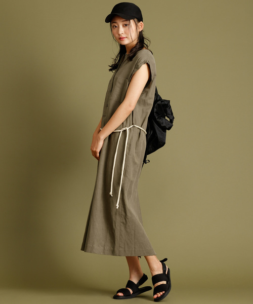 Munich（ミューニック）の「リヨセルリネンコットンツイルノースリーブロングワンピース（ワンピース・レディース・ベージュ/オフホワイト/カーキ・FREE）」の3枚目の写真