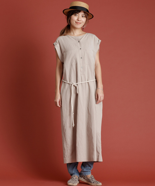 Munich（ミューニック）の「リヨセルリネンコットンツイルノースリーブロングワンピース（ワンピース・レディース・ベージュ/オフホワイト/カーキ・FREE）」の18枚目の写真