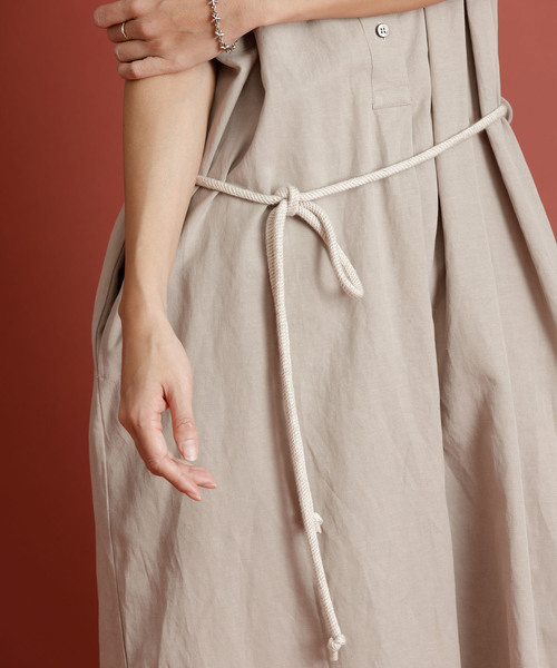 Munich（ミューニック）の「リヨセルリネンコットンツイルノースリーブロングワンピース（ワンピース・レディース・ベージュ/オフホワイト/カーキ・FREE）」の5枚目の写真