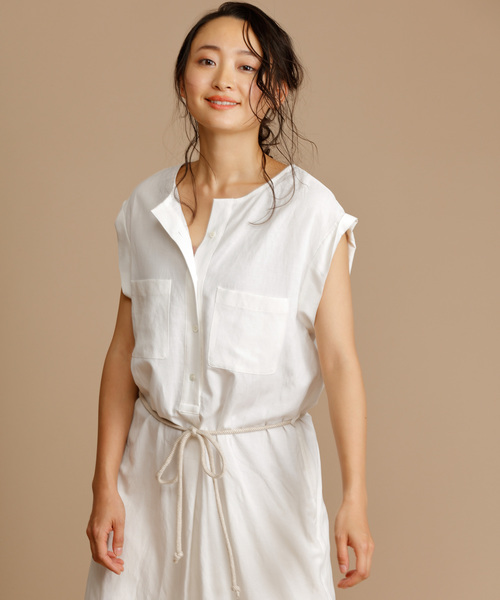 Munich（ミューニック）の「リヨセルリネンコットンツイルノースリーブロングワンピース（ワンピース・レディース・ベージュ/オフホワイト/カーキ・FREE）」の19枚目の写真