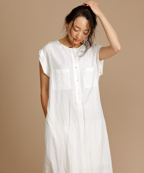 Munich（ミューニック）の「リヨセルリネンコットンツイルノースリーブロングワンピース（ワンピース・レディース・ベージュ/オフホワイト/カーキ・FREE）」の6枚目の写真