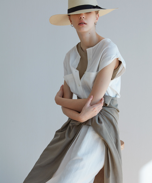 Munich（ミューニック）の「リヨセルリネンコットンツイルノースリーブロングワンピース（ワンピース・レディース・ベージュ/オフホワイト/カーキ・FREE）」の14枚目の写真