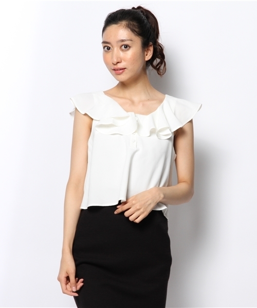 Kastane（カスタネ）の「【Kastane】BACKクロスタンク（シャツ/ブラウス・レディース・ホワイト/ネイビー・FREE）」の9枚目の写真