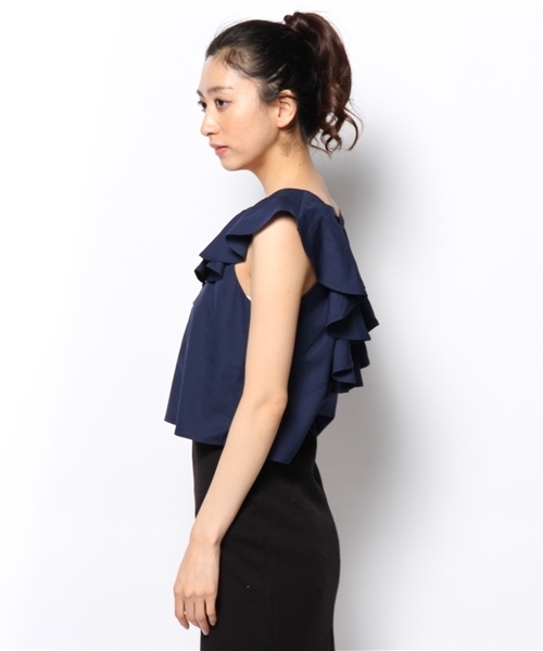 Kastane（カスタネ）の「【Kastane】BACKクロスタンク（シャツ/ブラウス・レディース・ホワイト/ネイビー・FREE）」の7枚目の写真