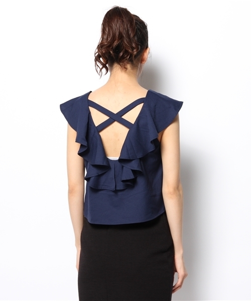 Kastane（カスタネ）の「【Kastane】BACKクロスタンク（シャツ/ブラウス・レディース・ホワイト/ネイビー・FREE）」の6枚目の写真