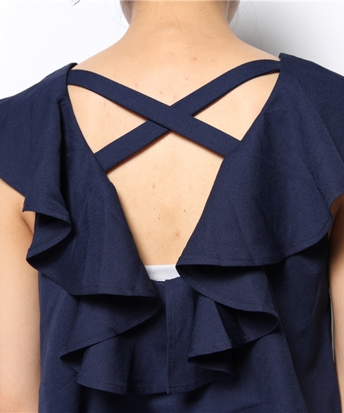 Kastane（カスタネ）の「【Kastane】BACKクロスタンク（シャツ/ブラウス・レディース・ホワイト/ネイビー・FREE）」の4枚目の写真