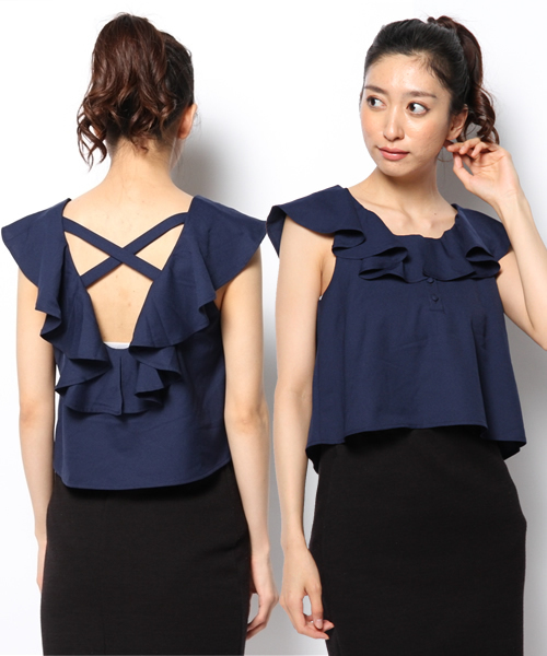 Kastane（カスタネ）の「【Kastane】BACKクロスタンク（シャツ/ブラウス・レディース・ホワイト/ネイビー・FREE）」の11枚目の写真