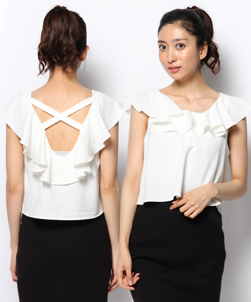 Kastane（カスタネ）の「【Kastane】BACKクロスタンク（シャツ/ブラウス・レディース・ホワイト/ネイビー・FREE）」の10枚目の写真