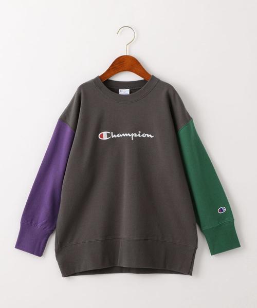 Champion(チャンピオン)の「◆【ジュニア】〔別注〕CHAMPION(チャンピオン)ロゴ スウェット/ クレイジーパターン(スウェット・キッズ・ダークグレー/オフホワイト/ベージュ・150cm/160cm/140cm)」の2枚目の写真