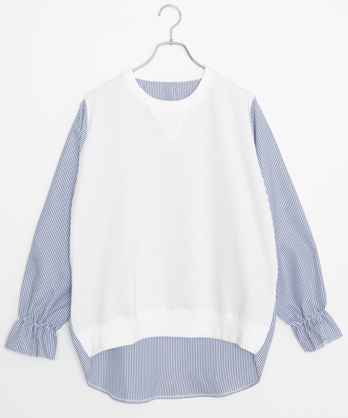 DING（ディング）の「DING/ストライプ切り替えトップス（Tシャツ/カットソー・レディース・ネイビー/ホワイト・FREE）」の11枚目の写真