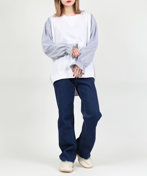 DING（ディング）の「DING/ストライプ切り替えトップス（Tシャツ/カットソー・レディース・ネイビー/ホワイト・FREE）」の9枚目の写真