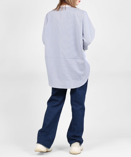 DING（ディング）の「DING/ストライプ切り替えトップス（Tシャツ/カットソー・レディース・ネイビー/ホワイト・FREE）」の16枚目の写真