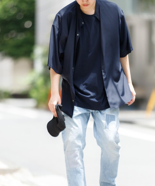 ADAM ET ROPE'（アダムエロペ）の「〈WEB・一部店舗限定〉ドロップショルダー バンドカラーシャツ（シャツ/ブラウス・メンズ・ホワイト/ダークブラウン/ブルー系その他/キナリ・M/L）」の12枚目の写真