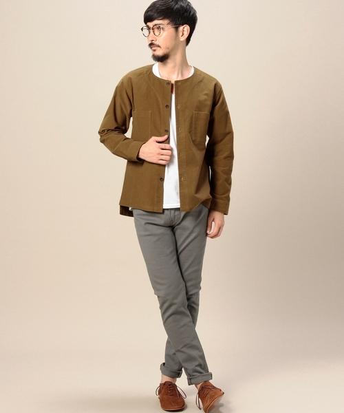 MONKEY TIME（モンキータイム）の「MT モールスキン ノーカラー シャツ ◆（シャツ/ブラウス・メンズ・ブラウン/ダークグレー・LARGE/MEDIUM/SMALL）」の3枚目の写真