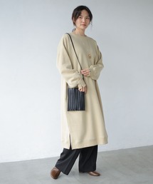 サイドスリットドロップショルダー裏毛ワンピース