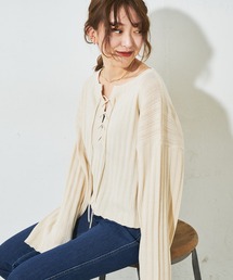 DISCOAT | ランダムリブレースアップショート丈プルオーバー(ニット/セーター)