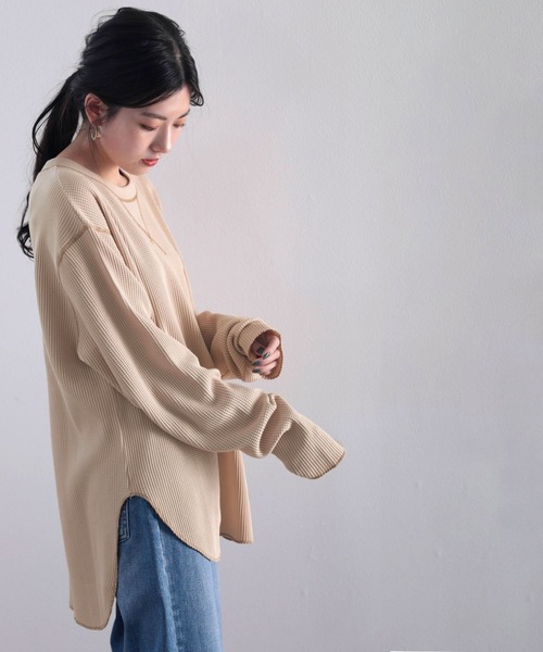 classicalelf(クラシカルエルフ)の「柔らか凹凸ワッフルがやみつきになる。大人感漂う万能トップス。(Tシャツ/カットソー・レディース・ホワイト/ベージュ/ブラック/モカ・LARGE/MEDIUM/X-LARGE)」の15枚目の写真