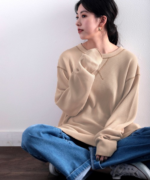 classicalelf(クラシカルエルフ)の「柔らか凹凸ワッフルがやみつきになる。大人感漂う万能トップス。(Tシャツ/カットソー・レディース・ホワイト/ベージュ/ブラック/モカ・LARGE/MEDIUM/X-LARGE)」の18枚目の写真
