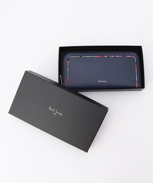 美品箱付き ポールスミス スワールインセット ラウンドジップ 長財布 牛革 黒 Paul Smith（ポールスミス）の「スワールインセット ディテール