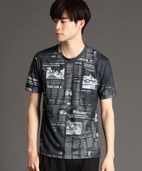 HIDEAWAYS NICOLE（ハイダウェイニコル）の「ニュースペーパープリントＴシャツ（Tシャツ/カットソー・メンズ・ブラック/その他1/ホワイト/その他2・X-LARGE/MEDIUM/LARGE）」の4枚目の写真