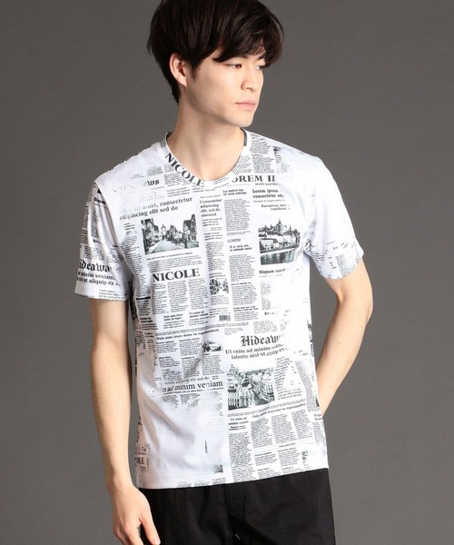 HIDEAWAYS NICOLE（ハイダウェイニコル）の「ニュースペーパープリントＴシャツ（Tシャツ/カットソー・メンズ・ブラック/その他1/ホワイト/その他2・X-LARGE/MEDIUM/LARGE）」の6枚目の写真