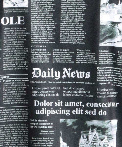 HIDEAWAYS NICOLE（ハイダウェイニコル）の「ニュースペーパープリントＴシャツ（Tシャツ/カットソー・メンズ・ブラック/その他1/ホワイト/その他2・X-LARGE/MEDIUM/LARGE）」の5枚目の写真