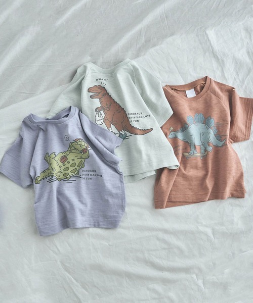 apres les cours(アプレレクール)の「3柄恐竜Tシャツ(Tシャツ/カットソー・キッズ・ミント/オレンジ/サックスブルー・80/90/100/110/120/130/140)」の3枚目の写真