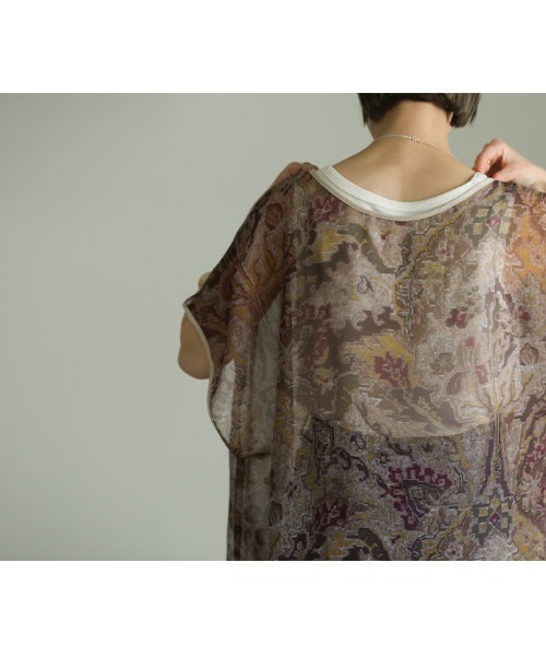 select MOCA（セレクトモカ）の「2WAYパイピングシアー総柄ロングジレ（ベスト・レディース・ベージュ/ブルーグレー・FREE）」の9枚目の写真