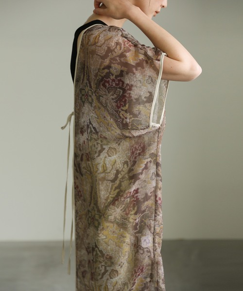 select MOCA（セレクトモカ）の「2WAYパイピングシアー総柄ロングジレ（ベスト・レディース・ベージュ/ブルーグレー・FREE）」の17枚目の写真