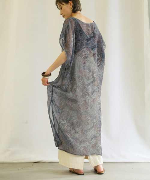 select MOCA（セレクトモカ）の「2WAYパイピングシアー総柄ロングジレ（ベスト・レディース・ベージュ/ブルーグレー・FREE）」の19枚目の写真