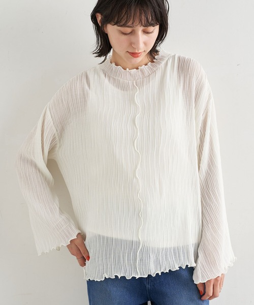 earth music&ecology(アースミュージックアンドエコロジー)の「【WEB限定】シアー楊柳プルオーバー+タンクSET *(Tシャツ/カットソー・レディース・ブラック/サックスブルー/ライム/アイボリー/ピンクベージュ・FREE)」の1枚目の写真