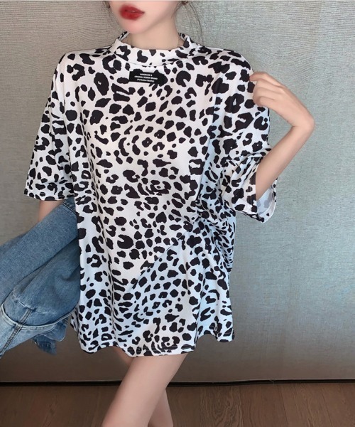 yuue' ( wear )(ユーイ)の「レオパード柄オーバーサイズ ビッグシルエット半袖Tシャツ カットソー / ワンピース(Tシャツ/カットソー・レディース・ホワイト・FREE)」の12枚目の写真