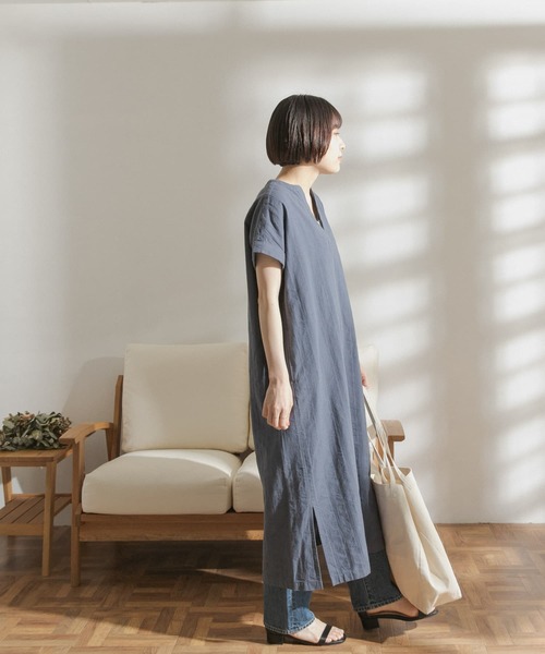 FORK&SPOON（フォークアンドスプーン）の「FORK&SPOON　ランダムヘリンボーンキーネックワンピース（ワンピース・レディース・ブラック/カーキ/ブルー系その他・ONE）」の4枚目の写真