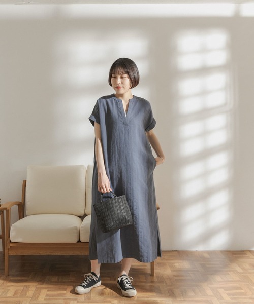 FORK&SPOON（フォークアンドスプーン）の「FORK&SPOON　ランダムヘリンボーンキーネックワンピース（ワンピース・レディース・ブラック/カーキ/ブルー系その他・ONE）」の15枚目の写真