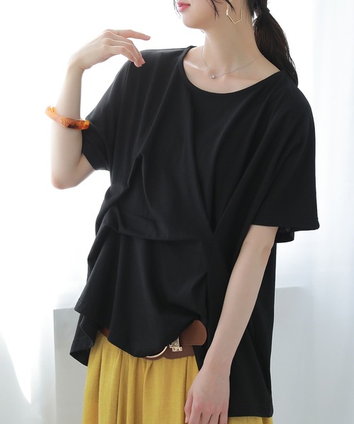 osharewalker（オシャレウォーカー）の「【廃盤】『立体タックデザインTシャツ』（Tシャツ/カットソー・レディース・ブラック/ネイビー/レッド/オフホワイト・FREE）」の9枚目の写真