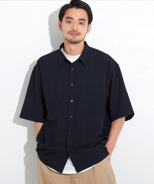 coca（coca）（コカ）の「極小パナマ ビックシルエットレギュラー半袖シャツ（シャツ/ブラウス・メンズ・ホワイト/ブルー・M/L）」の2枚目の写真