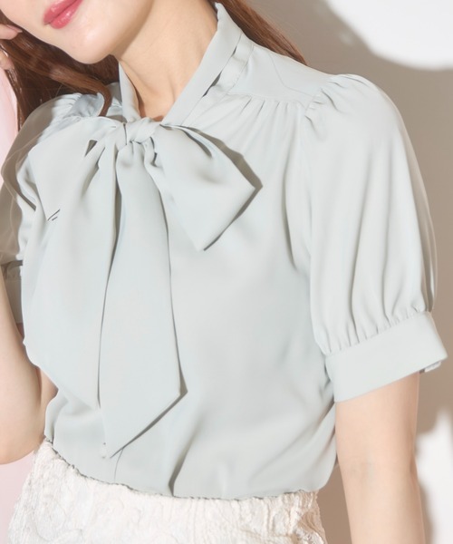 tocco closet（トッコ　クローゼット）の「【ZOZO限定再販】ボウタイりぼん半袖ブラウス（シャツ/ブラウス・レディース・ベージュ/オフホワイト/ピンク/ブルー/ネイビー/グレイッシュブルー/ライトイエロー/ミント/ブラック・M）」の14枚目の写真