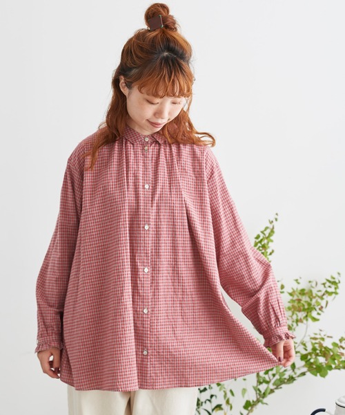 chambre de charme（シャンブルドゥシャーム）の「cdc コットン/リネン　ギンガム　チュニックブラウス（シャツ/ブラウス・レディース・レッド/ブラック/ブルー・FREE）」の3枚目の写真