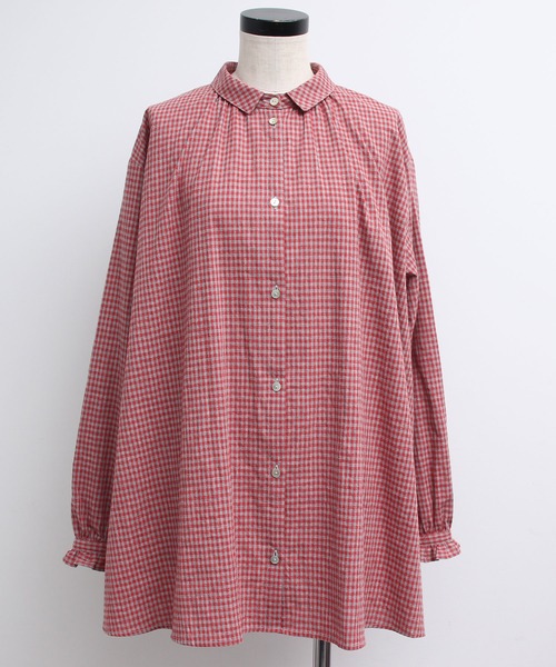chambre de charme（シャンブルドゥシャーム）の「cdc コットン/リネン　ギンガム　チュニックブラウス（シャツ/ブラウス・レディース・レッド/ブラック/ブルー・FREE）」の8枚目の写真
