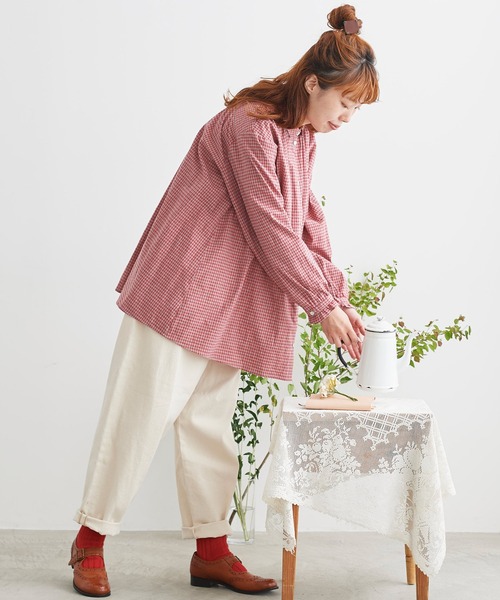 chambre de charme（シャンブルドゥシャーム）の「cdc コットン/リネン　ギンガム　チュニックブラウス（シャツ/ブラウス・レディース・レッド/ブラック/ブルー・FREE）」の4枚目の写真