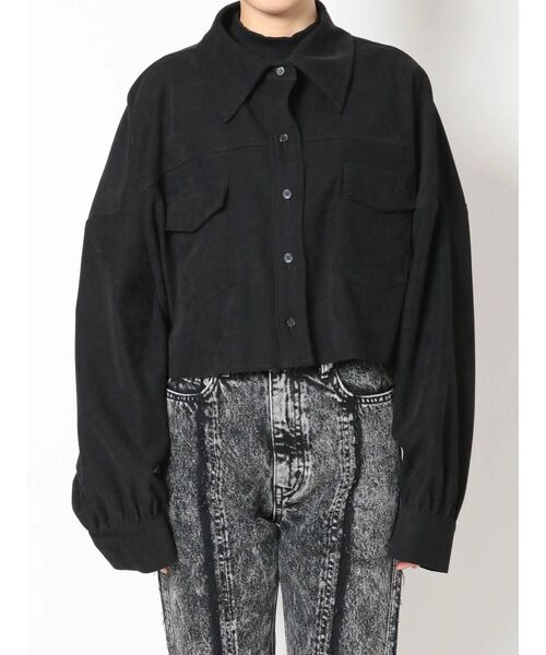 EMODA（エモダ）の「オーバーショートシャツジャケット（テーラードジャケット・レディース・アイボリー/ブラック/ブルー・FREE）」の5枚目の写真