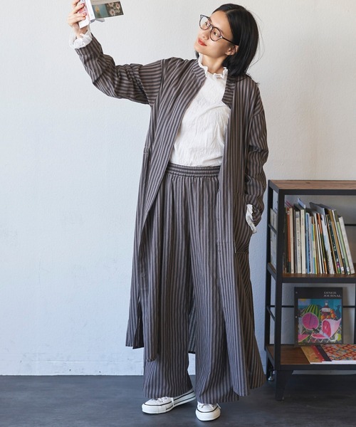 Libra Cue(リブラ キュー)の「ストライプワイドパンツ(スラックス・レディース・グレイッシュベージュ・FREE)」の10枚目の写真