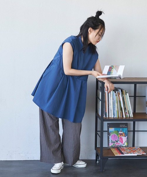 Libra Cue(リブラ キュー)の「ストライプワイドパンツ(スラックス・レディース・グレイッシュベージュ・FREE)」の13枚目の写真