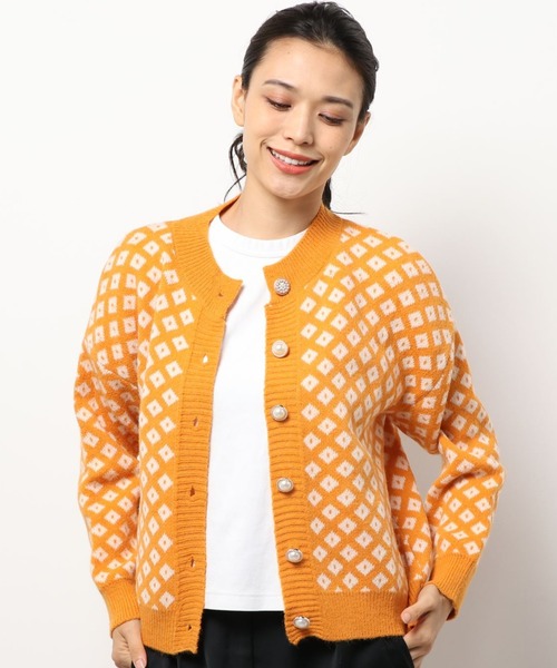 ABITOKYO(アビトーキョー)の「幾何柄クルーネックカーディガン(カーディガン/ボレロ・レディース・グリーン/キャメル・FREE)」の2枚目の写真