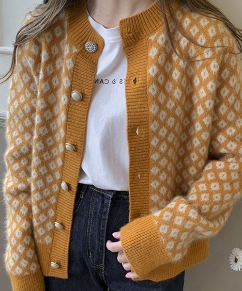 ABITOKYO(アビトーキョー)の「幾何柄クルーネックカーディガン(カーディガン/ボレロ・レディース・グリーン/キャメル・FREE)」の3枚目の写真