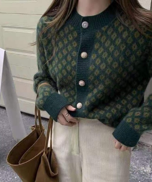ABITOKYO(アビトーキョー)の「幾何柄クルーネックカーディガン(カーディガン/ボレロ・レディース・グリーン/キャメル・FREE)」の8枚目の写真